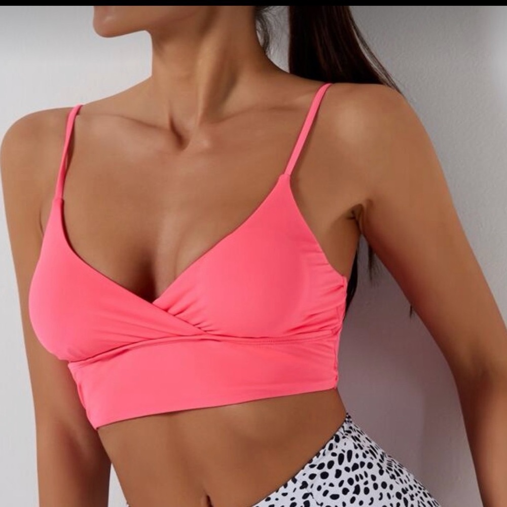 Women's Hot Pink V neck Bikini Top Adjustable Straps